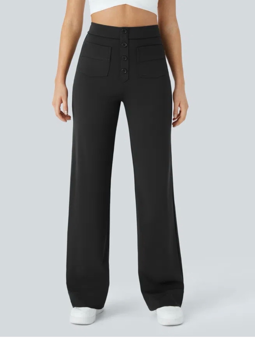 HALARA Size XL Day Stretch Black High Waisted Straight Leg Button-Front Pants